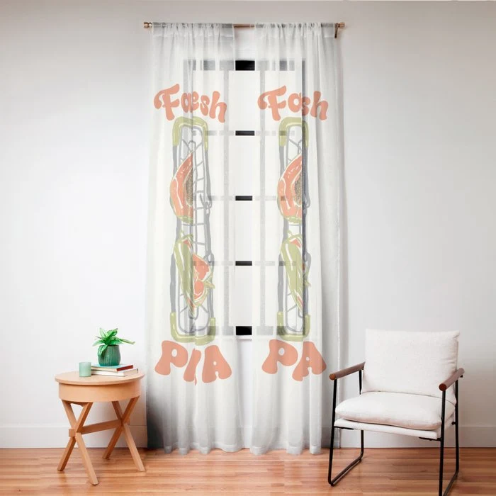 Farm Fresh Papaya Shopping Cart Vintage Illustration Window Curtain
