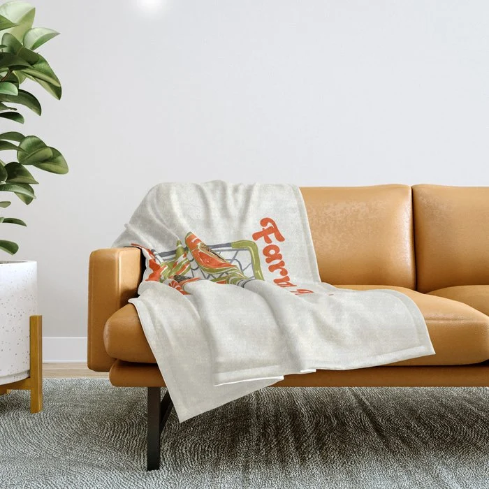 Farm Fresh Papaya Shopping Cart Vintage Illustration Throw Blanket