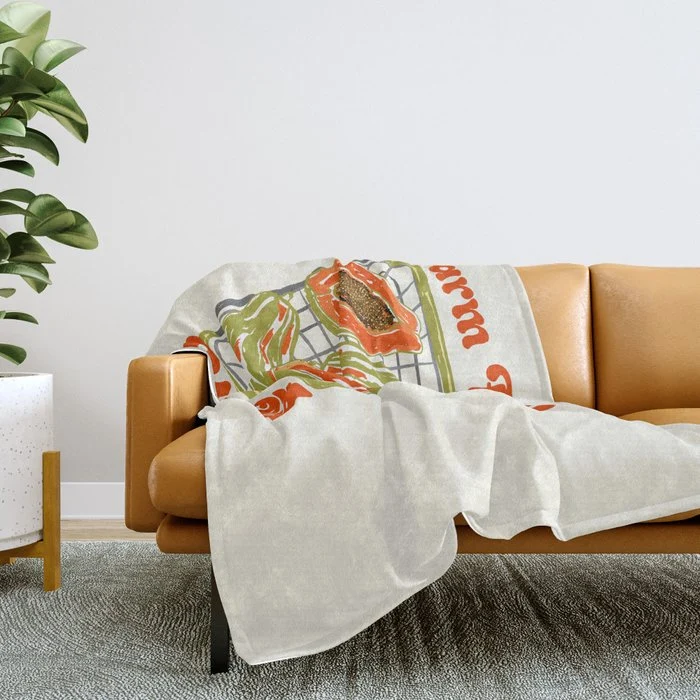 Farm Fresh Papaya Shopping Cart Vintage Illustration Throw Blanket