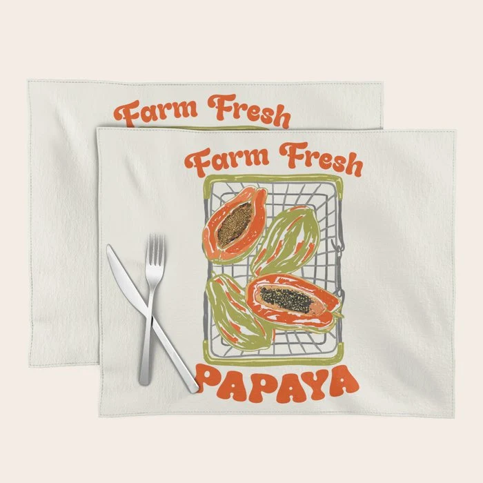 Farm Fresh Papaya Shopping Cart Vintage Illustration Placemat