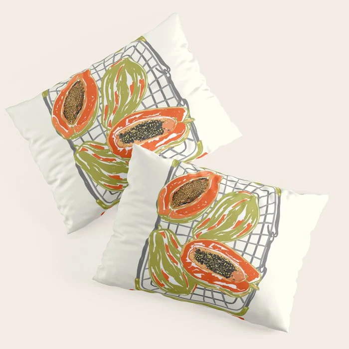 Farm Fresh Papaya Shopping Cart Vintage Illustration Pillow Sham