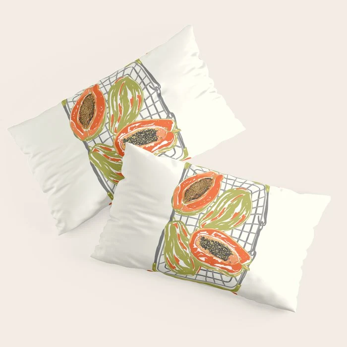 Farm Fresh Papaya Shopping Cart Vintage Illustration Pillow Sham