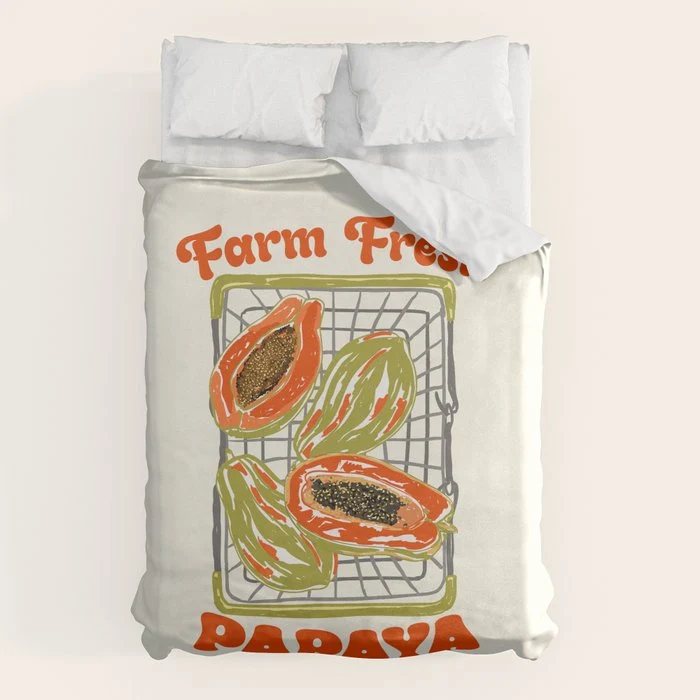 Farm Fresh Papaya Shopping Cart Vintage Illustration Duvet Cover