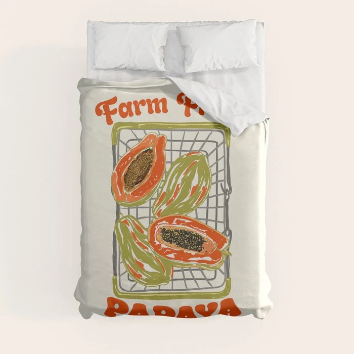 Farm Fresh Papaya Shopping Cart Vintage Illustration Duvet Cover