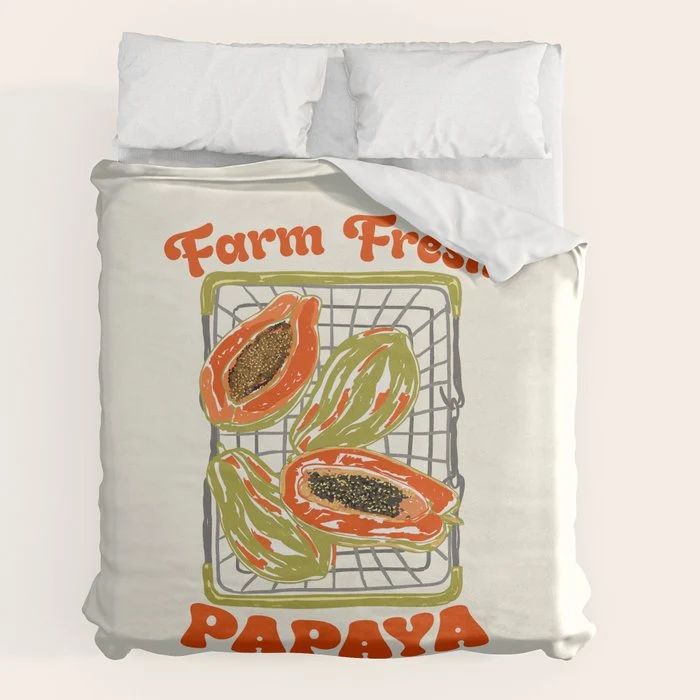 Farm Fresh Papaya Shopping Cart Vintage Illustration Duvet Cover