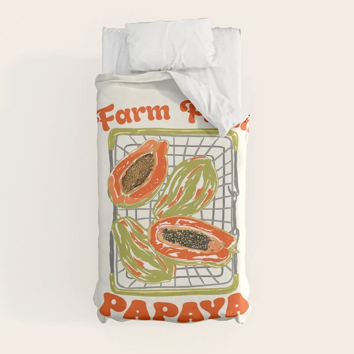 Farm Fresh Papaya Shopping Cart Vintage Illustration Duvet Cover