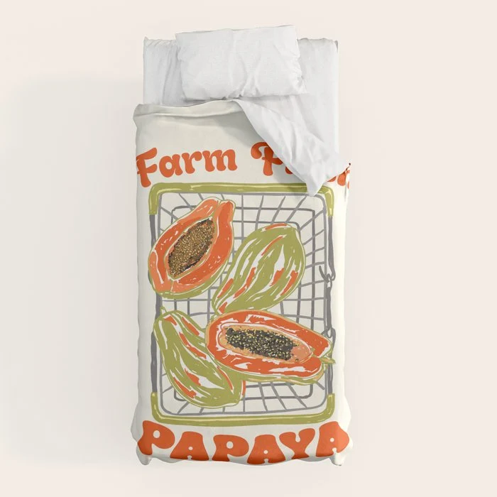 Farm Fresh Papaya Shopping Cart Vintage Illustration Duvet Cover
