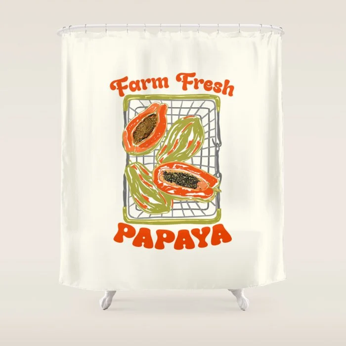 Farm Fresh Papaya Shopping Cart Vintage Illustration Shower Curtain