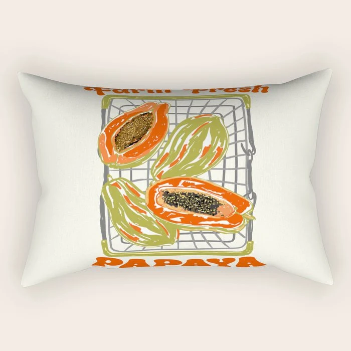 Farm Fresh Papaya Shopping Cart Vintage Illustration Rectangular Pillow