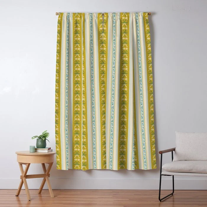 Vintage rose flower bouquet stripe art pattern Window Curtain