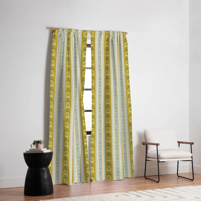 Vintage rose flower bouquet stripe art pattern Window Curtain