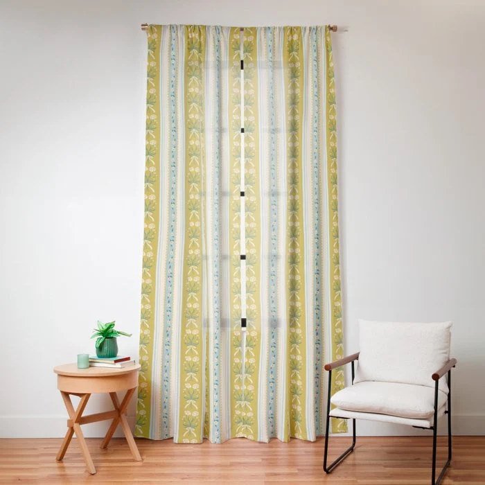 Vintage rose flower bouquet stripe art pattern Window Curtain