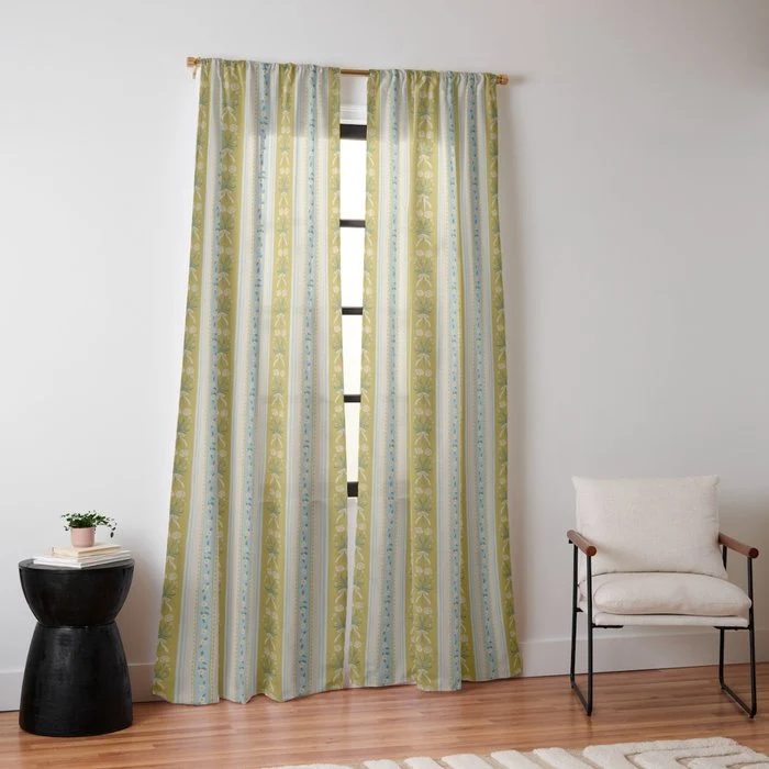 Vintage rose flower bouquet stripe art pattern Window Curtain