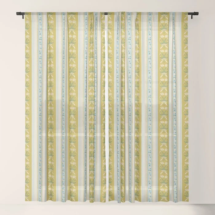 Vintage rose flower bouquet stripe art pattern Window Curtain