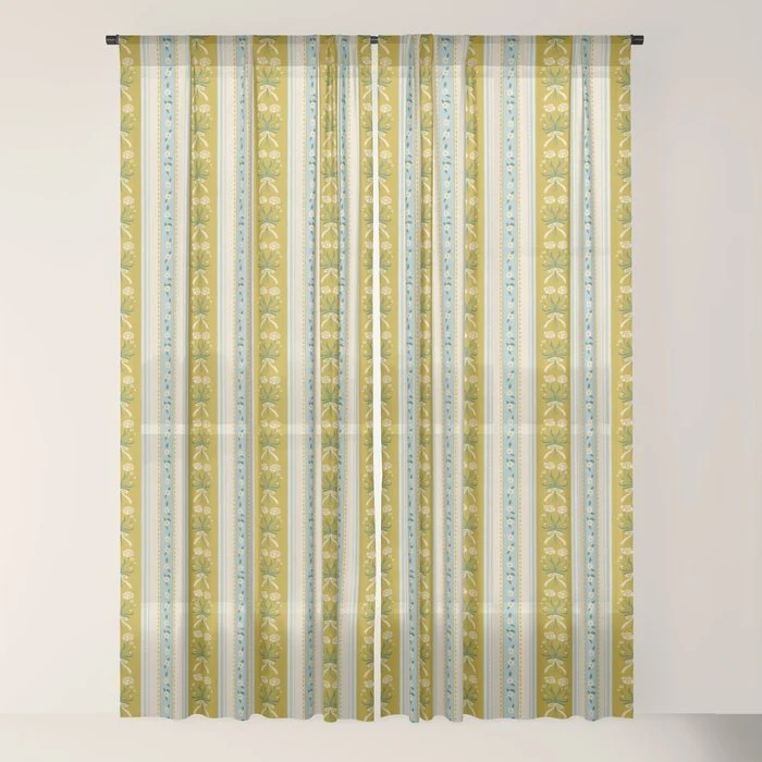 Vintage rose flower bouquet stripe art pattern Window Curtain