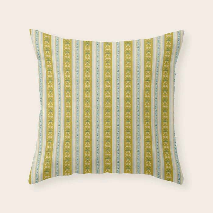Vintage rose flower bouquet stripe art pattern Throw Pillow