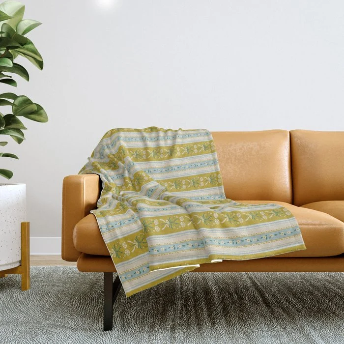 Vintage rose flower bouquet stripe art pattern Throw Blanket