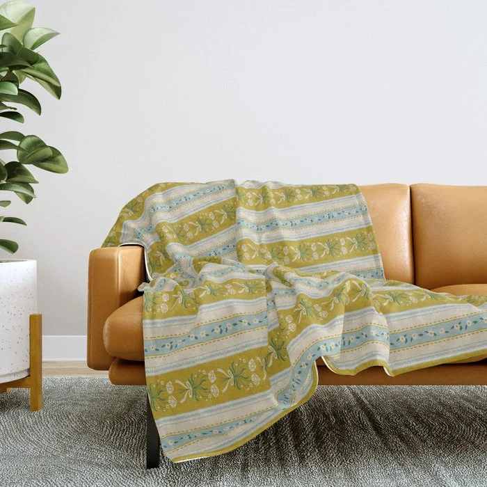 Vintage rose flower bouquet stripe art pattern Throw Blanket