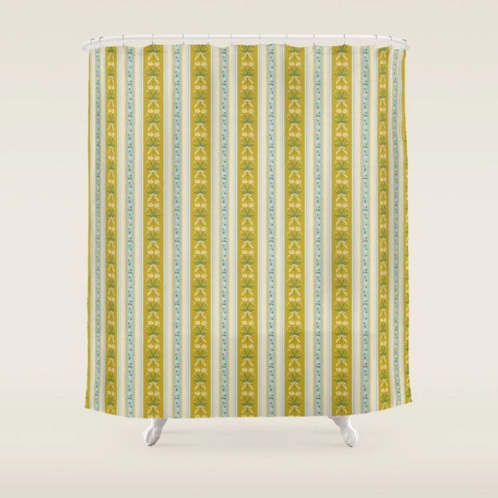 Vintage rose flower bouquet stripe art pattern Shower Curtain