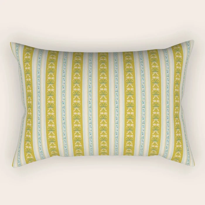Vintage rose flower bouquet stripe art pattern Rectangular Pillow