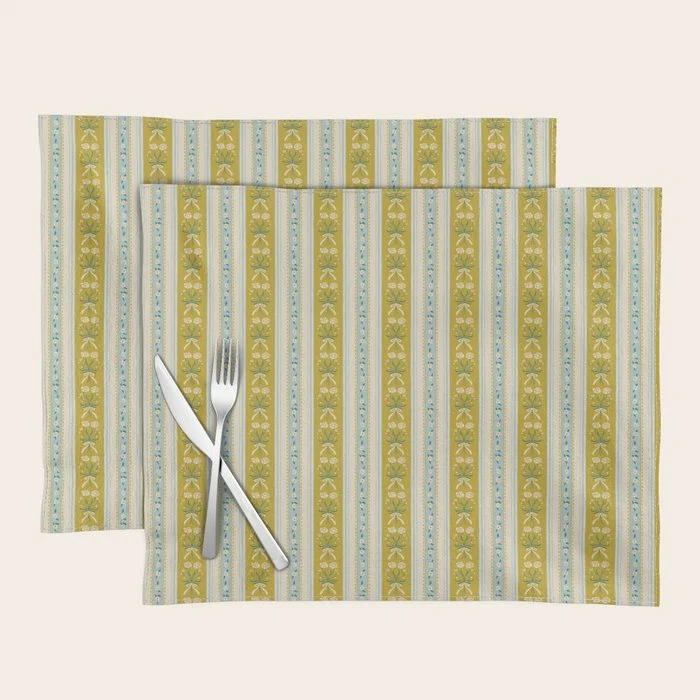 Vintage rose flower bouquet stripe art pattern Placemat