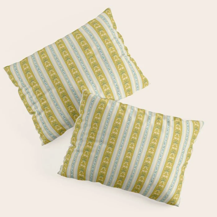 Vintage rose flower bouquet stripe art pattern Pillow Sham