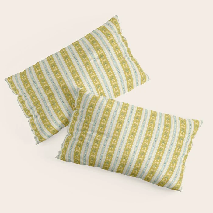 Vintage rose flower bouquet stripe art pattern Pillow Sham