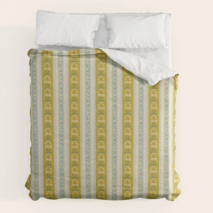 Vintage rose flower bouquet stripe art pattern Duvet Cover