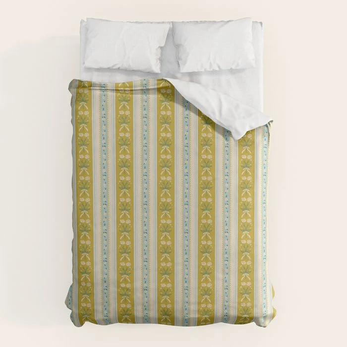 Vintage rose flower bouquet stripe art pattern Duvet Cover