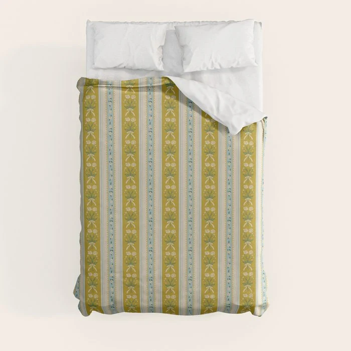 Vintage rose flower bouquet stripe art pattern Duvet Cover