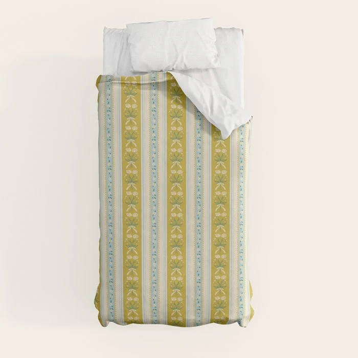 Vintage rose flower bouquet stripe art pattern Duvet Cover