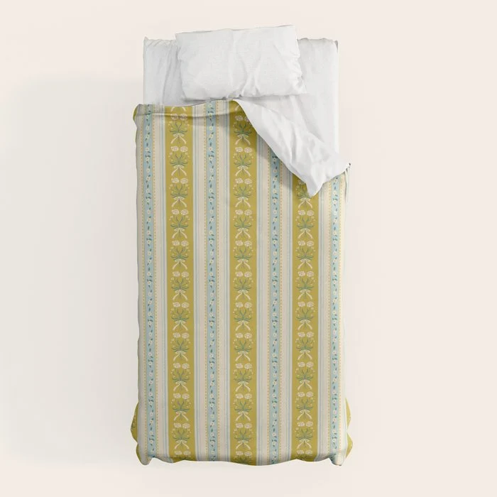 Vintage rose flower bouquet stripe art pattern Duvet Cover