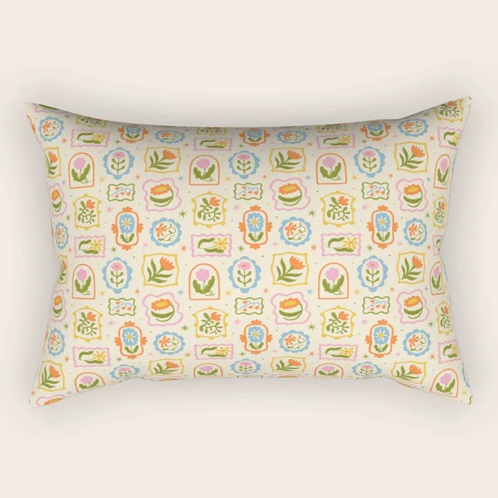 Colorful retro flower art frame art pattern Rectangular Pillow