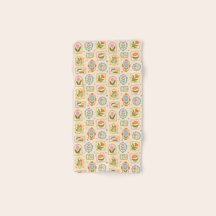 Colorful retro flower art frame art pattern Bath Towel