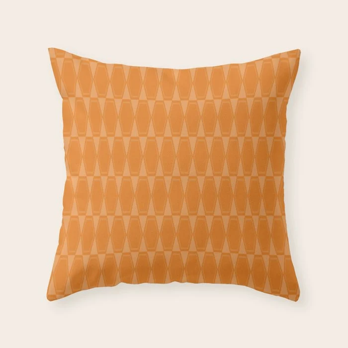 Mid Century Modern Geometric Orange Hexad Pattern Throw Pillow