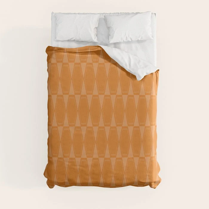 Mid Century Modern Geometric Orange Hexad Pattern Duvet Cover
