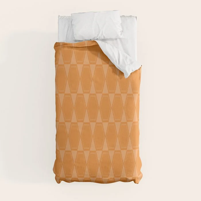 Mid Century Modern Geometric Orange Hexad Pattern Duvet Cover