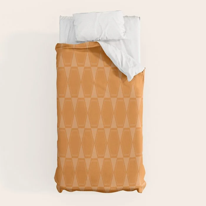 Mid Century Modern Geometric Orange Hexad Pattern Duvet Cover
