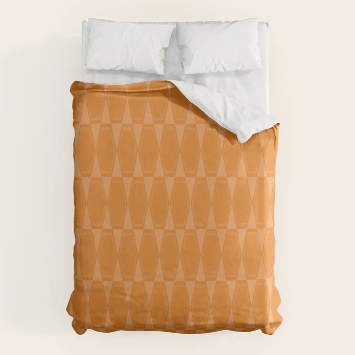 Mid Century Modern Geometric Orange Hexad Pattern Duvet Cover