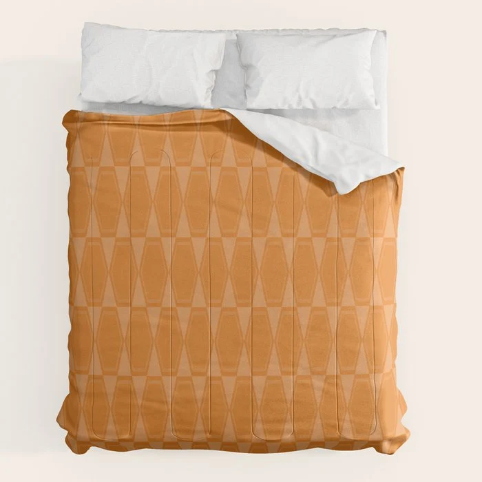 Mid Century Modern Geometric Orange Hexad Pattern Comforter