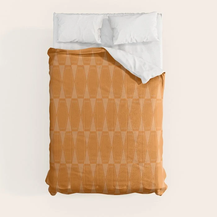 Mid Century Modern Geometric Orange Hexad Pattern Comforter