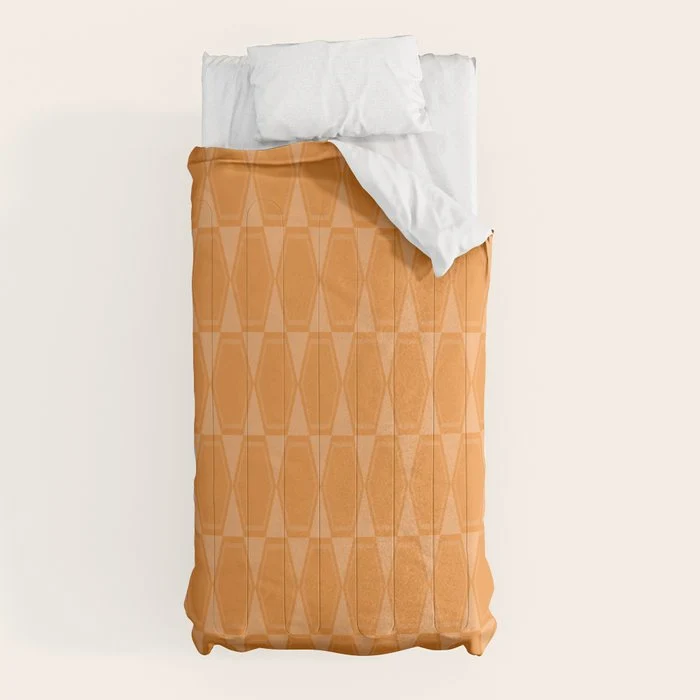 Mid Century Modern Geometric Orange Hexad Pattern Comforter
