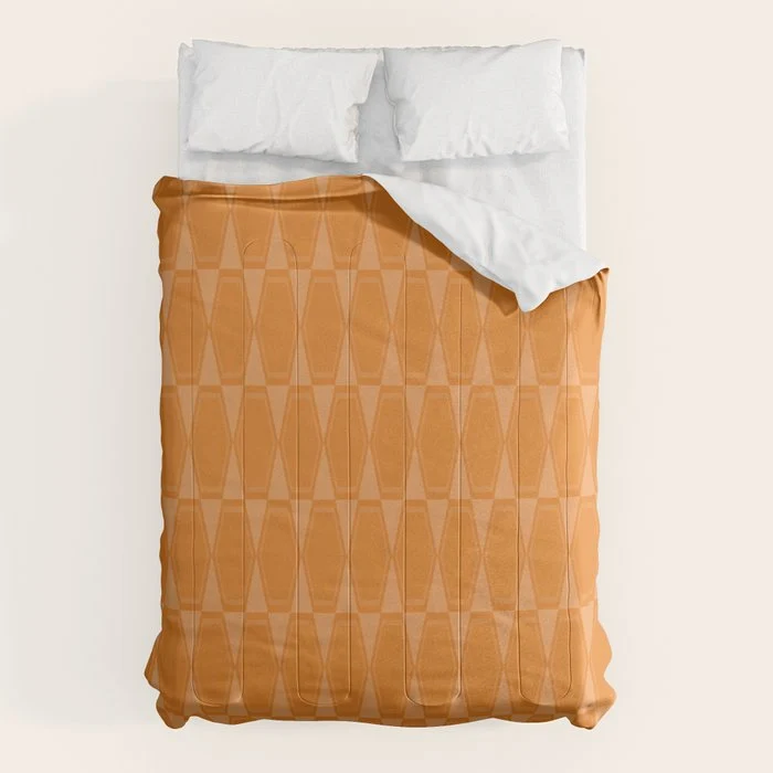 Mid Century Modern Geometric Orange Hexad Pattern Comforter