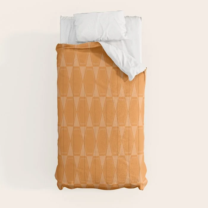 Mid Century Modern Geometric Orange Hexad Pattern Comforter
