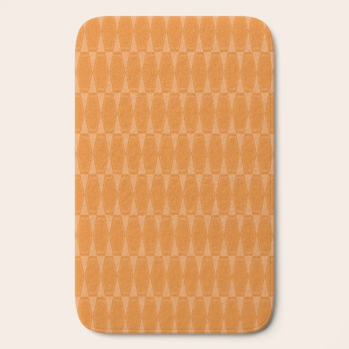Mid Century Modern Geometric Orange Hexad Pattern Bath Mat