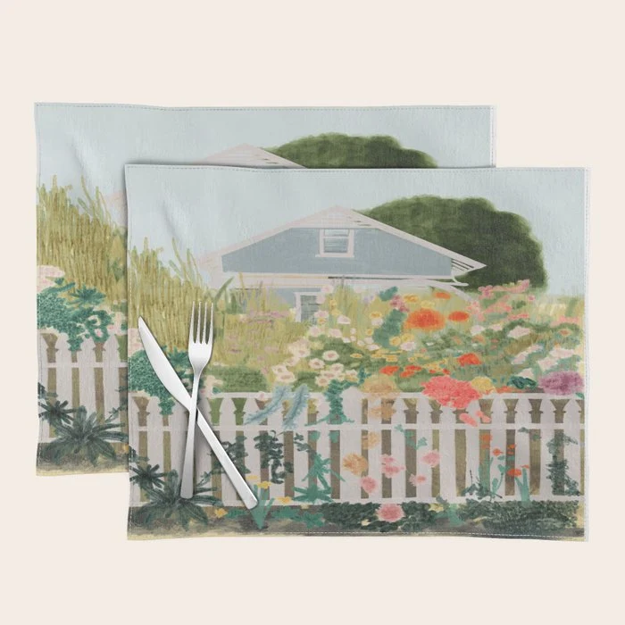 A Postcard From Cozy - mixed media Garden Illustration Placemat