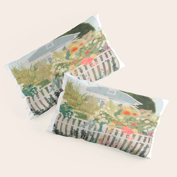 A Postcard From Cozy - mixed media Garden Illustration Pillow Sham