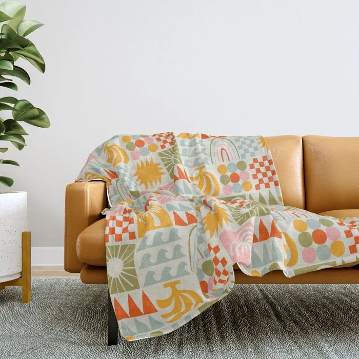 Colorful tropical summer mosaic tile art Throw Blanket