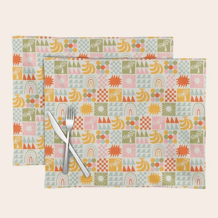 Colorful tropical summer mosaic tile art Placemat
