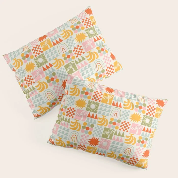 Colorful tropical summer mosaic tile art Pillow Sham